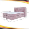 A pink boxspring bed with dimensions indicated by measurement lines and text. Náhled obrázku produktu