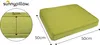 A close-up view of a green cushion with measurements and the brand logo. Produktbild-Vorschau