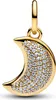 A close-up studio shot of a gold crescent moon charm encrusted with clear stones. Podgląd zdjęcia produktu