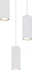 Three white cylindrical pendant lights hanging from thin wires against a white background. Produktbild-Vorschau