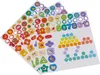 Sheets of colorful stickers with various designs including animals, numbers, and shapes. Produktbild-Vorschau
