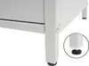 Close-up of the bottom corner of a white cabinet, showing one of its metal legs with an adjustable foot. Anteprima dell’immagine prodotto