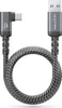 A USB-A to USB-C cable with a 90-degree angle connector is coiled in the center of the image. Produktbild-Vorschau