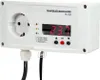 A white electronic device with a digital display and an outlet, connected to two black cables. Produktbild-Vorschau