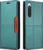 A product image showing a teal flip wallet phone case for a Sony Xperia 10 V, displayed from two angles. Produktbild-Vorschau