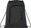 A black drawstring backpack with a textured pattern and a zippered pocket on the front. Produktbild-Vorschau
