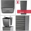 A collage of images showing a tall, ribbed planter in gray, with close-ups of its texture and internal components. Náhled obrázku produktu