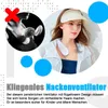 A collage showcasing a wearable neck fan from different angles and with promotional text. Produktbild-Vorschau