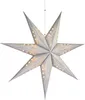 A silver, 3D star-shaped paper lantern with small star cutouts, illuminated from within, is suspended against a white background. Anteprima dell’immagine prodotto