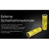 Two yellow batteries are shown on a black background with German text describing their features. Produktbild-Vorschau