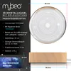A product image with text descriptions and dimensions, showcasing a crystal ball with a solar system motif on a wooden base. Voir les images du produit