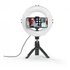 A ring light with a smartphone mounted in the center, set on a tripod. Produktbild-Vorschau