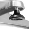 A close-up of a metal table leg with a black rubber foot attached. Voir les images du produit