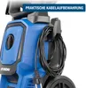 Close-up of a blue and black pressure washer, showing its cable storage feature. Produktbild-Vorschau