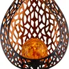 Close-up of a decorative solar garden light with a flame-shaped metal casing and a cracked glass ball inside. Anteprima dell’immagine prodotto