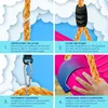A collage of four images showcasing features of a swing set. Produktbild-Vorschau