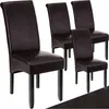 Four dark brown upholstered dining chairs are arranged on a white background. Náhled obrázku produktu