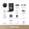 A collage of various components and accessories for a robot vacuum cleaner, along with the main unit and its charging station. Produktbild-Vorschau