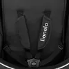 A close-up view of a black stroller harness with the brand name 'Lionelo' visible. Náhled obrázku produktu