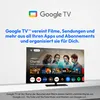 A television screen displaying the Google TV interface, with the Google TV logo and marketing text above it. Produktbild-Vorschau