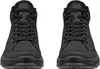 A front view of two black leather boots. Voir les images du produit