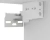 A close-up view of a white TV cabinet bracket system, showing the connection between two metal components. Produktbild-Vorschau