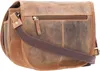 A close-up side view of a brown leather messenger bag. Podgląd zdjęcia produktu