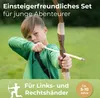 A young boy is shown aiming a bow and arrow outdoors. Náhled obrázku produktu