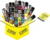 A yellow box filled with various Clipper lighters and a small pack of flints. Podgląd zdjęcia produktu