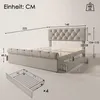 A diagram showing the dimensions and features of a bed frame with drawers. Náhľad obrázku produktu