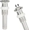 Two views of a stainless steel drain assembly, one showing the pop-up mechanism in action. Produktbild-Vorschau