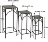 Three black metal plant stands of varying heights are displayed against a white background, with dimensions indicated by text labels. Produktbild-Vorschau