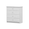 A white chest of drawers with four drawers and pink knobs, presented against a white background. Náhľad obrázku produktu