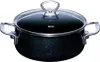A black pot with a glass lid and silver handles is shown against a white background. Náhľad obrázku produktu