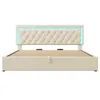 A beige upholstered bed frame with a tufted headboard and LED lighting. Anteprima dell’immagine prodotto