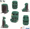 A collage of a green child car seat from multiple angles, including front, side, back, and with the headrest adjusted. Podgląd zdjęcia produktu