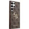 A brown phone case with a repeating Guess logo pattern and a prominent gold Guess logo in the center. Produktbild-Vorschau
