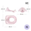 Diagrams and measurements of a pink baby toilet seat. Produktbild-Vorschau