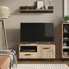 A living room scene featuring a TV stand with a television, a shelf with decor, and a floor lamp. Anteprima dell’immagine prodotto