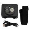A black LED headlight camera, USB cable, and a black strap are laid out on a white background. Náhled obrázku produktu