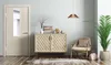 A modern living room scene with a door, cabinet, chair, and plant. Produktbild-Vorschau