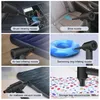 A collage of six images showing different nozzles and applications of a cordless air blower/vacuum pump. Náhled obrázku produktu