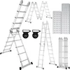 A collection of aluminum ladders and accessories displayed against a white background. Produktbild-Vorschau