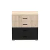 A product shot of a dresser with a wood-grain top and black drawers, set against a white background. Voir les images du produit