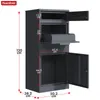 A diagram showing the dimensions of a dark gray parcel box with a letter slot and two compartments. Náhled obrázku produktu