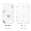 A front and back view of a white wooden climbing wall with gray climbing holds, presented side-by-side against a white background. Text labels 'FRONT' and 'BACK' are present below each respective view. Anteprima dell’immagine prodotto