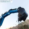 A blue mini-excavator bucket is dumping dirt. Produktbild-Vorschau