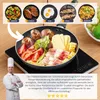 A chef is shown next to an induction cooktop with food in a pan, with illustrative images of different food types above. Náhľad obrázku produktu
