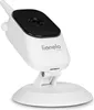 A white baby monitor camera with a black top and lens, mounted on a white base. Náhled obrázku produktu