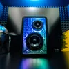 A close-up shot of a Lamax Cyberwave1 speaker with colorful LED lighting. Produktbild-Vorschau